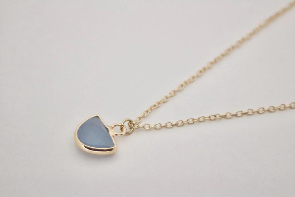 Blue Chalcedony Half Moon Necklace