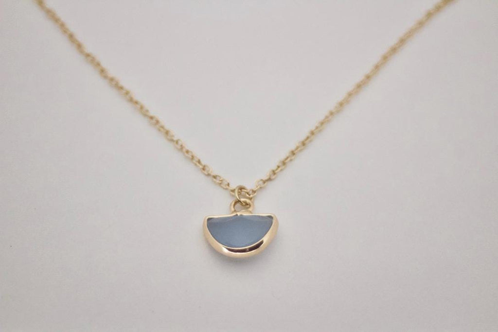 Blue Chalcedony Half Moon Necklace