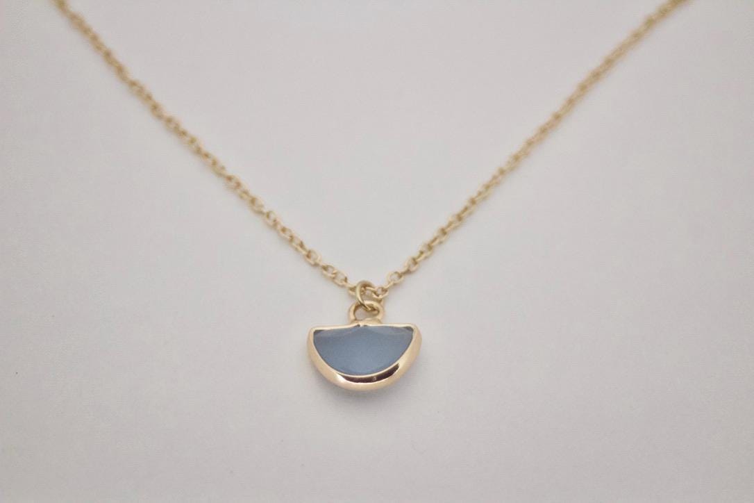 Blue Chalcedony Half Moon Necklace
