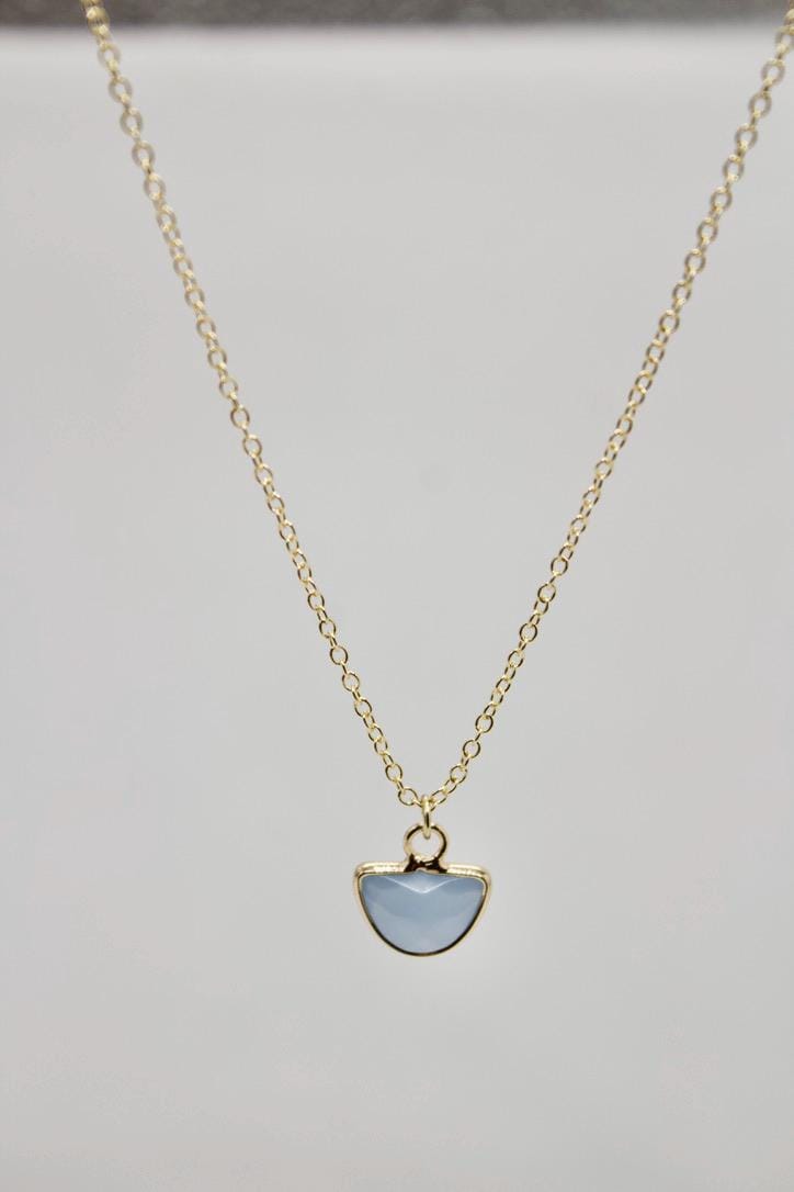 Blue Chalcedony Half Moon Necklace