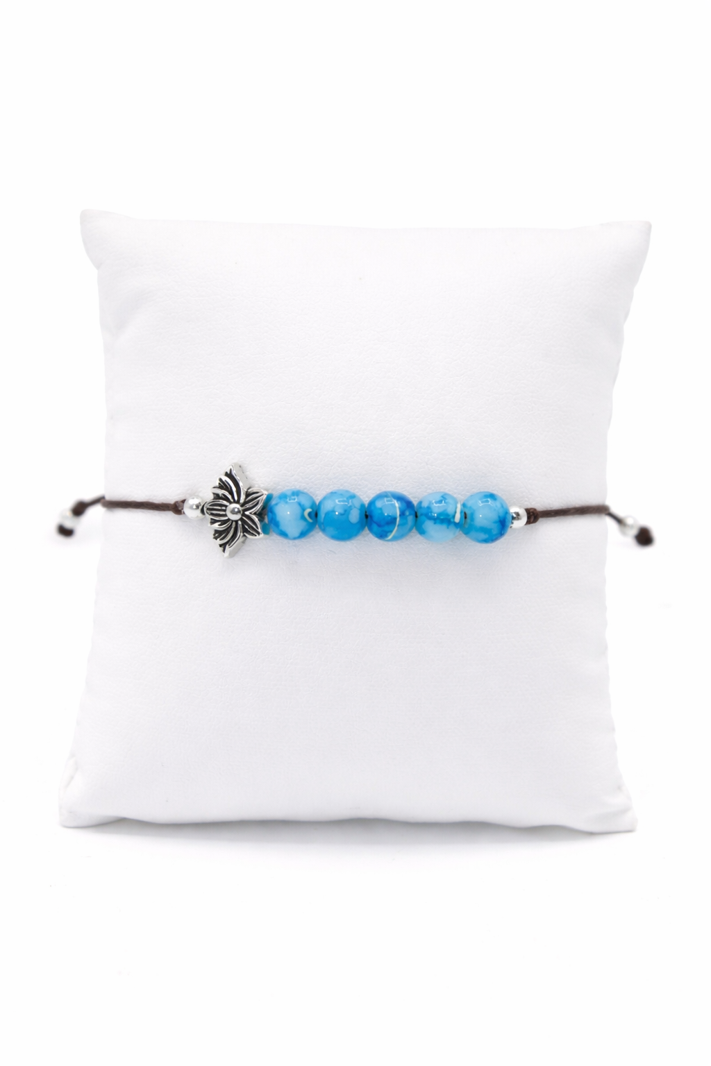 Blue beaded bracelet with a lotus charm 