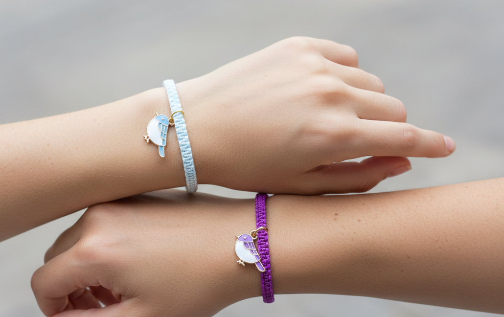 Boho-style bird charm bracelet, good luck gift, handmade and adjustable for all wrists