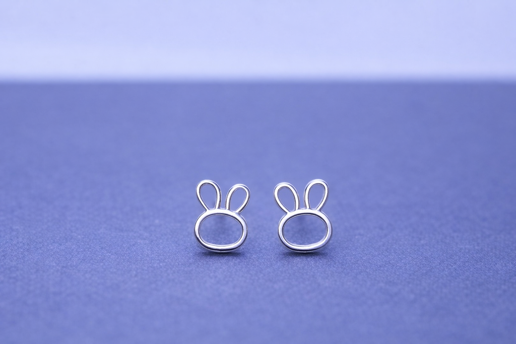 Silver Bunny Stud Earrings – Minimalist Rabbit Jewelry Gift