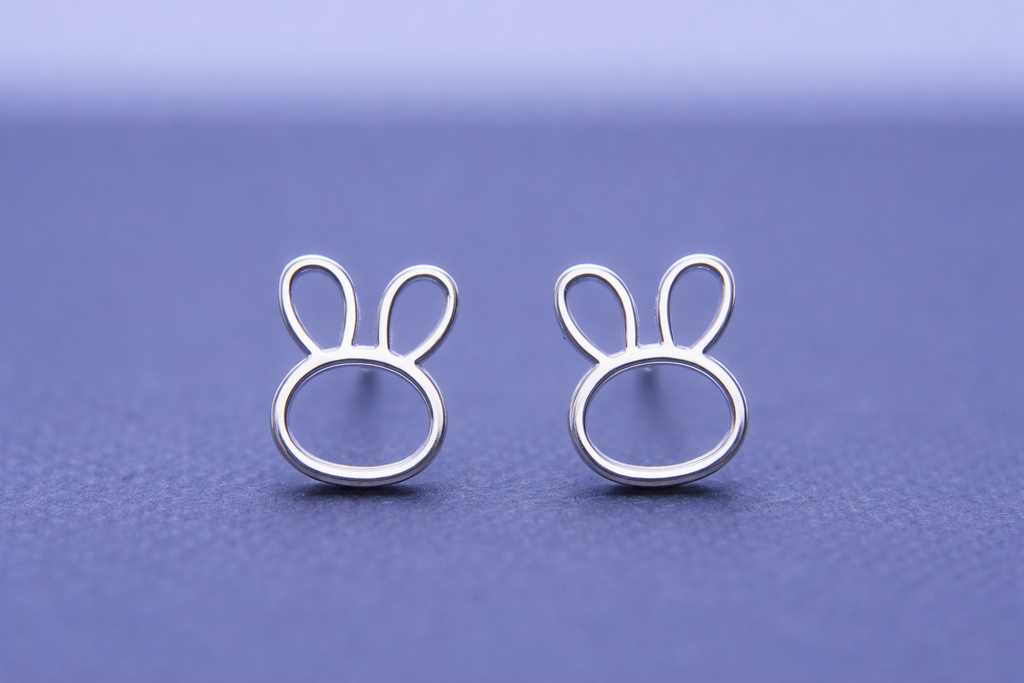 Silver Bunny Stud Earrings – Minimalist Rabbit Jewelry Gift