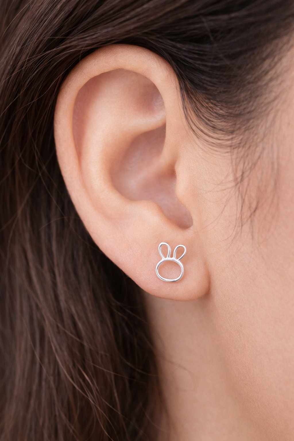 Silver Bunny Stud Earrings – Minimalist Rabbit Jewelry Gift