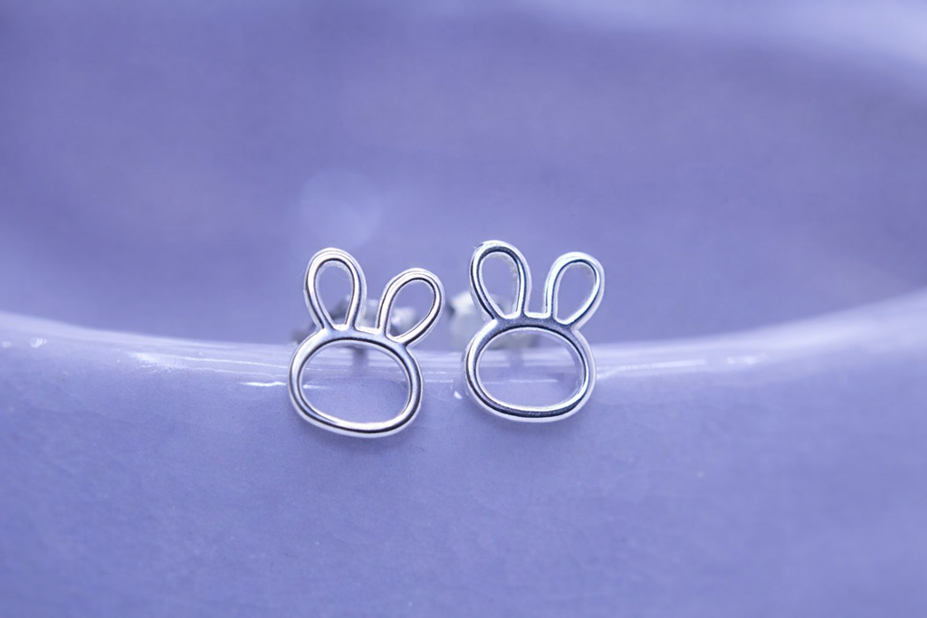 Silver Bunny Stud Earrings – Minimalist Rabbit Jewelry Gift