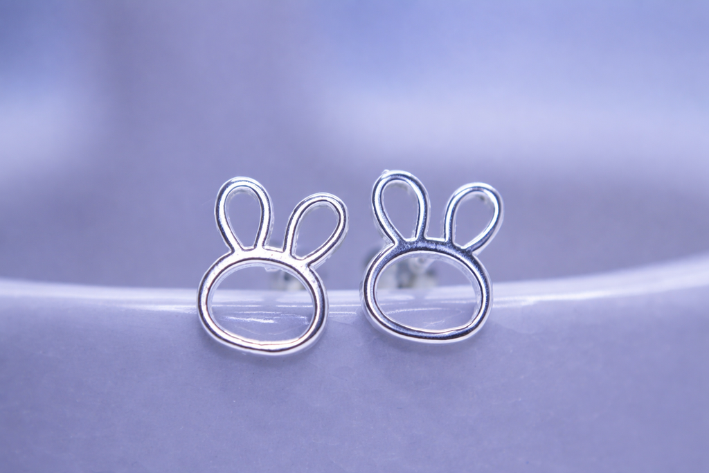 Silver Bunny Stud Earrings – Minimalist Rabbit Jewelry Gift
