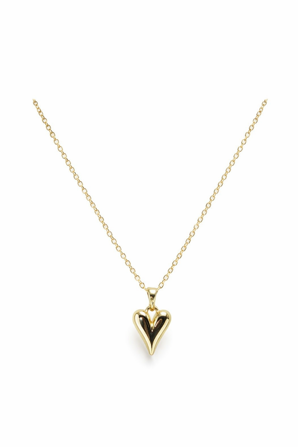 Gold heart-shaped pendant necklace on a white background
