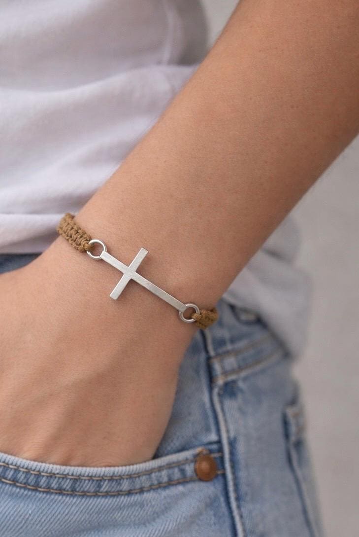 Handmade adjustable cross macrame bracelet Christian faith jewelry
