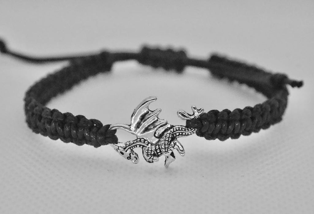 Handmade dragon bracelet with braided macrame cord