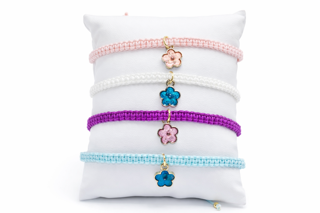Handmade flower charm bracelets with adjustable cord