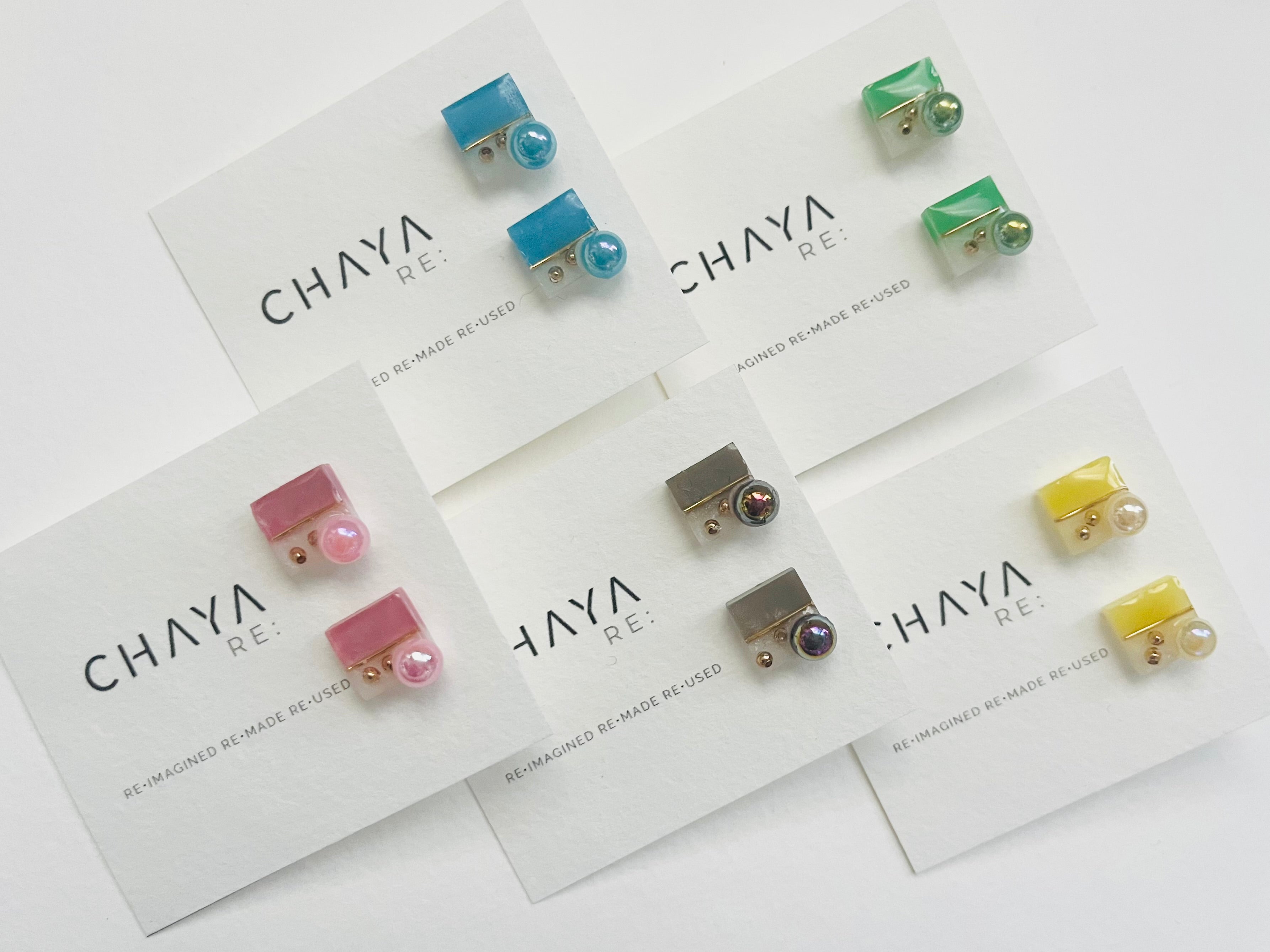 Lightweight eco friendly resin stud earrings with geometric shape