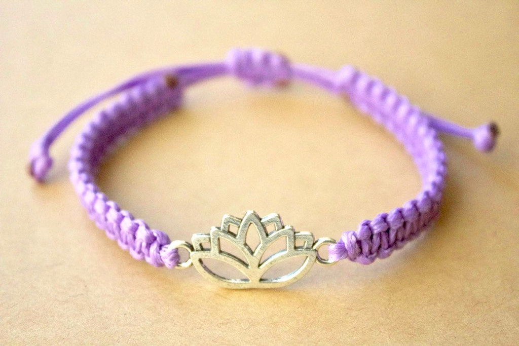 Lotus charm macrame bracelet spiritual handmade jewelry