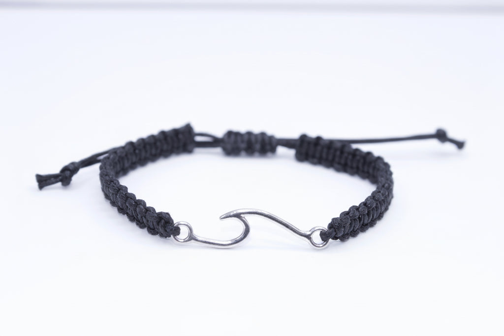 Macrame ocean wave bracelet black adjustable boho beach jewelry