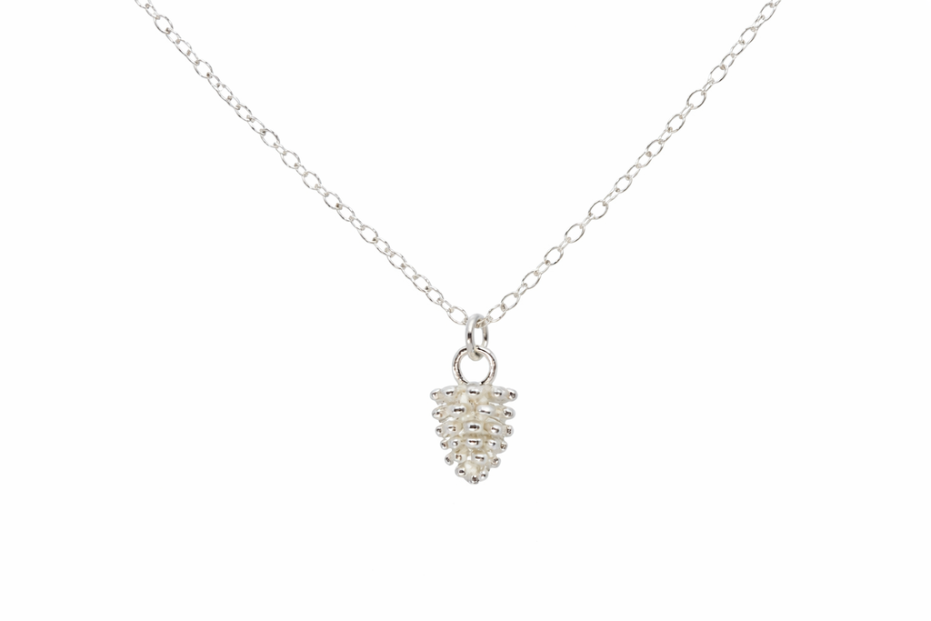 Silver pinecone charm necklace, minimalist woodland pendant jewelry for everyday wear