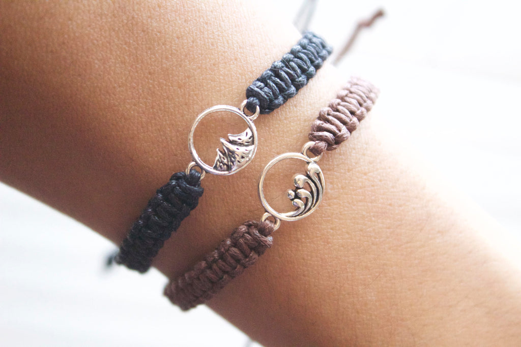 adjustable macrame mountain bracelet worn on wrist outdoor style