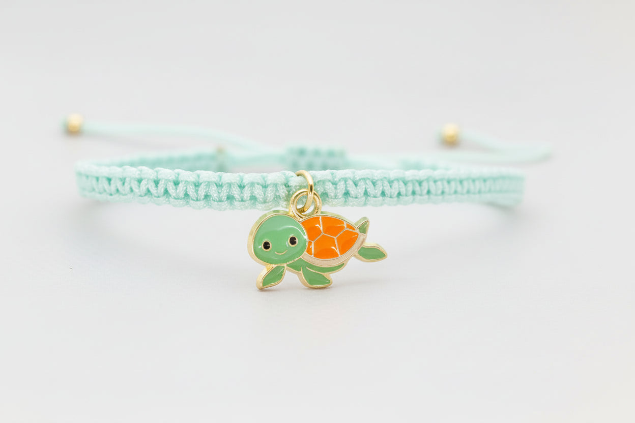 adjustable turtle charm macrame bracelet handmade boho jewelry