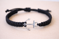 Black silver anchor macrame bracelet