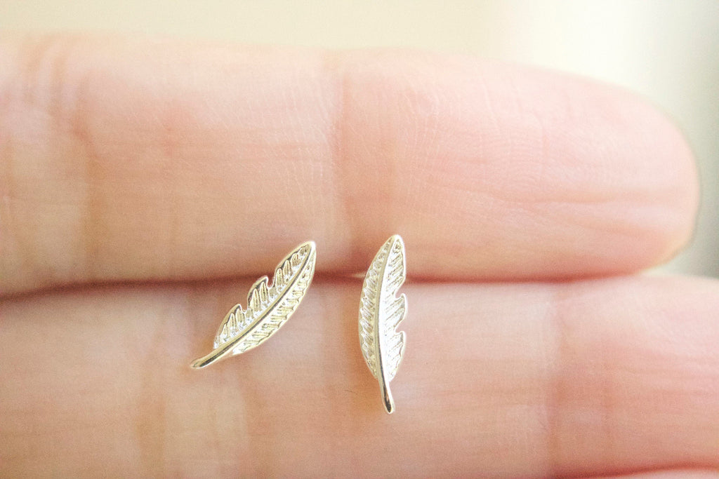 close up sterling silver leaf stud earrings for sensitive ears