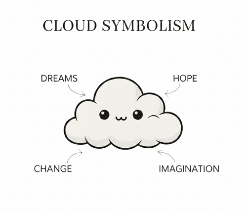 Cartoon cloud with facial features labeled 'Dreams', 'Hope', 'Change', and 'Imagination' on a white background.