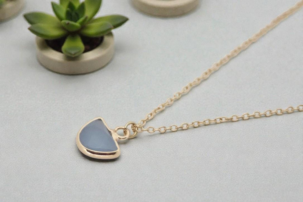 Blue Chalcedony Half Moon Necklace