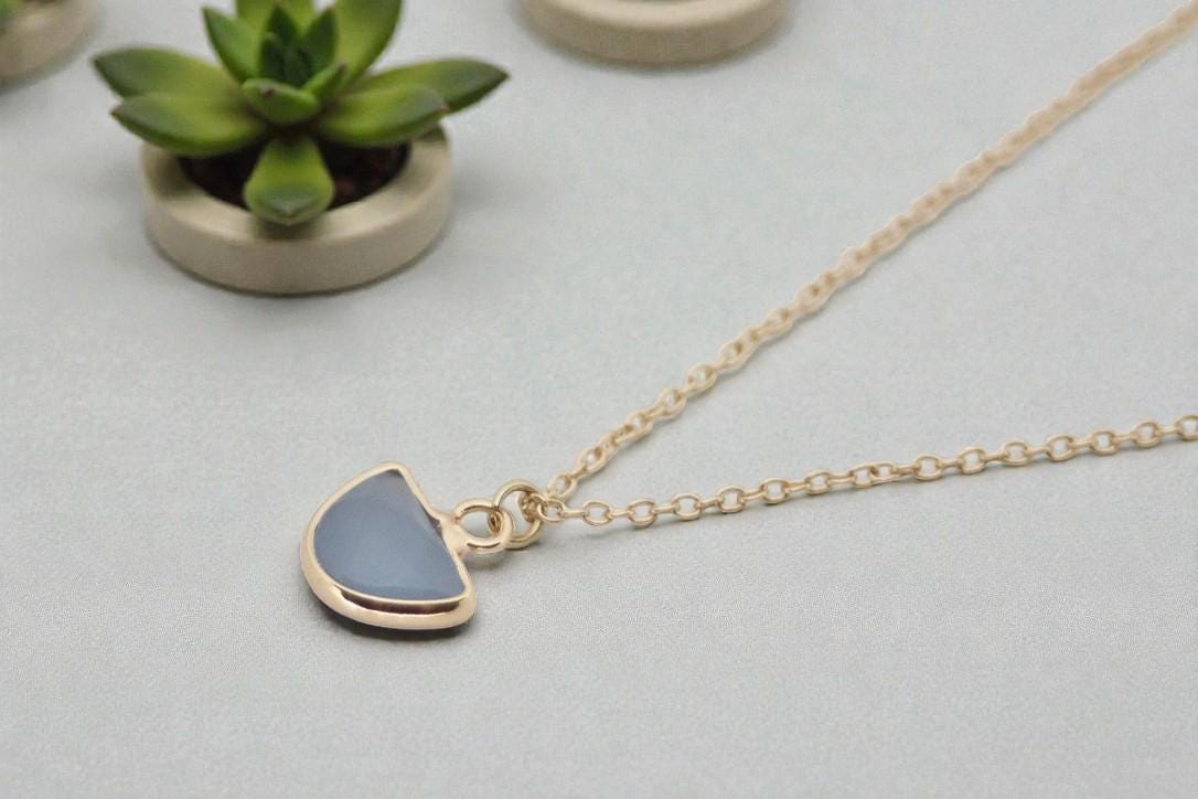 Blue Chalcedony Half Moon Necklace