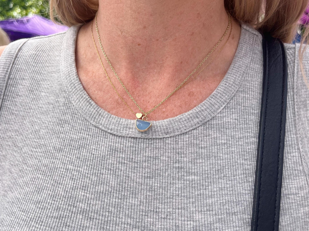 Blue Chalcedony Half Moon Necklace