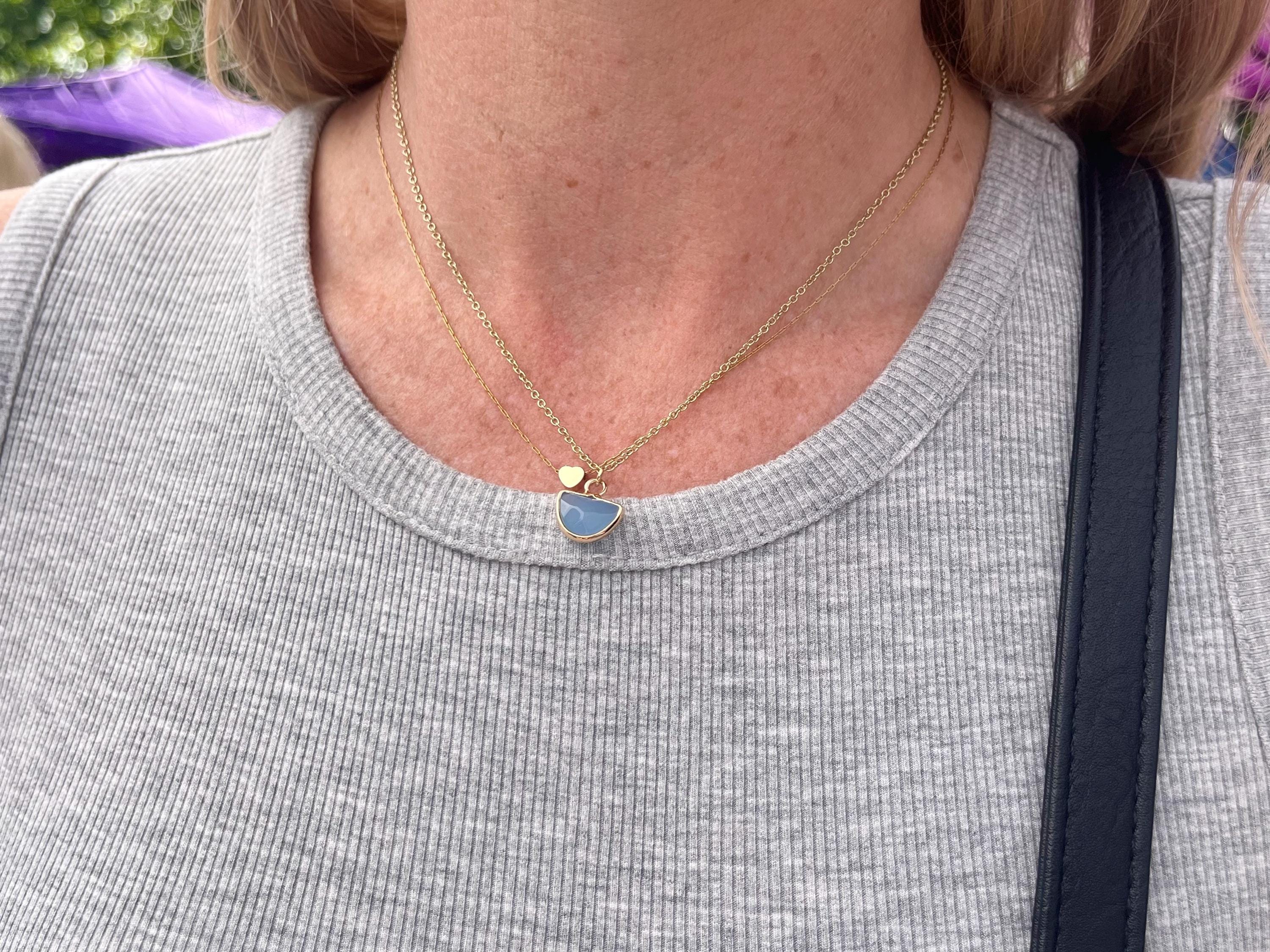Blue Chalcedony Half Moon Necklace