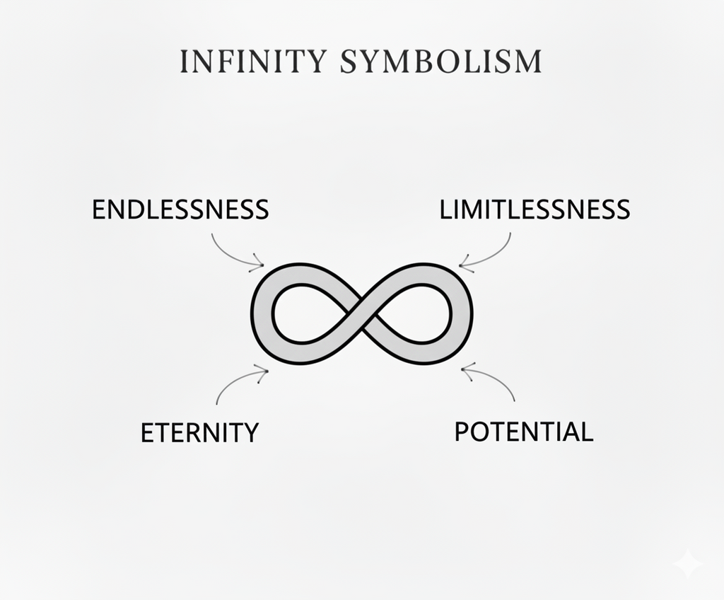 Infinity symbol with associated terms on a white background