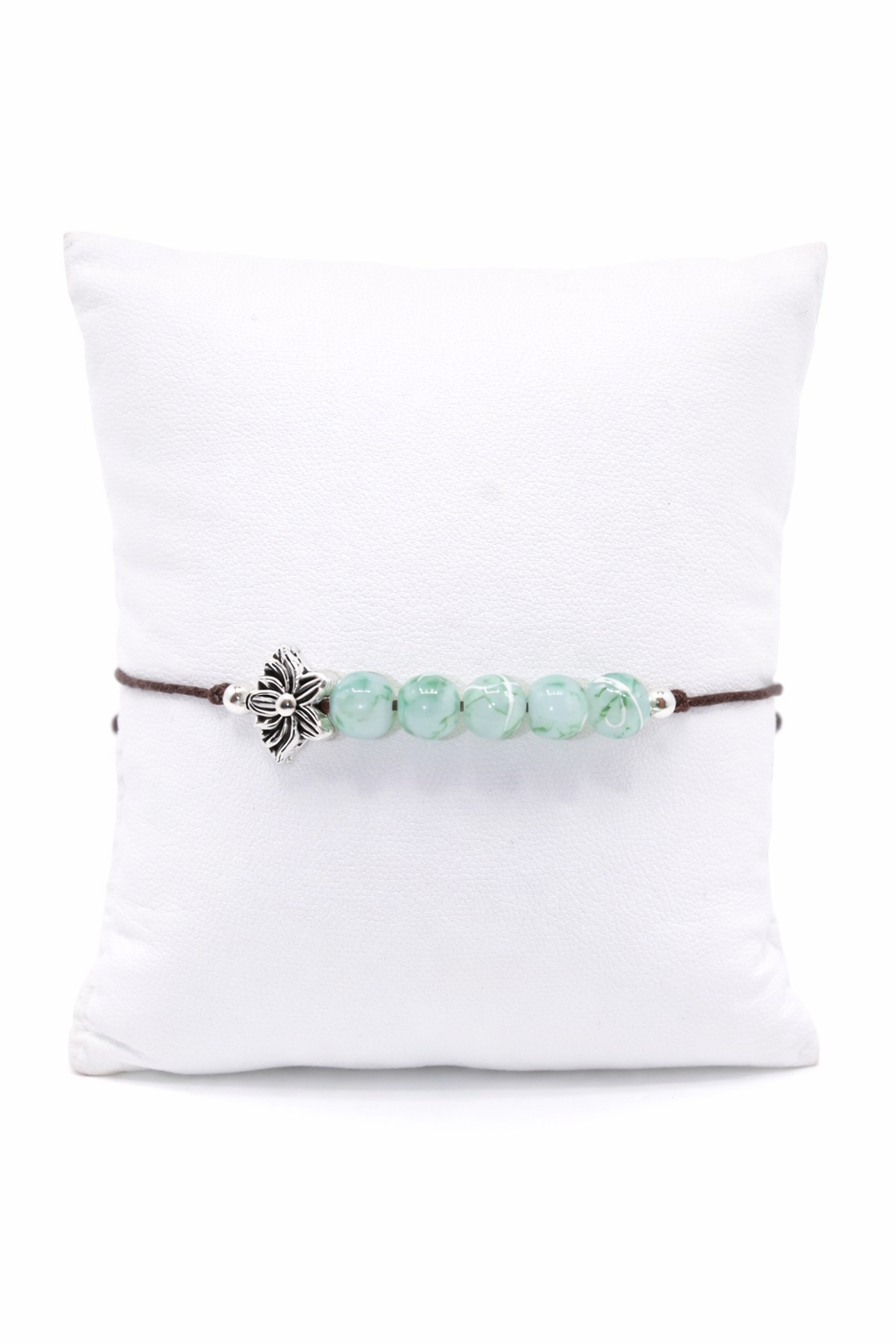 lotus charm bracelet with green glass beads