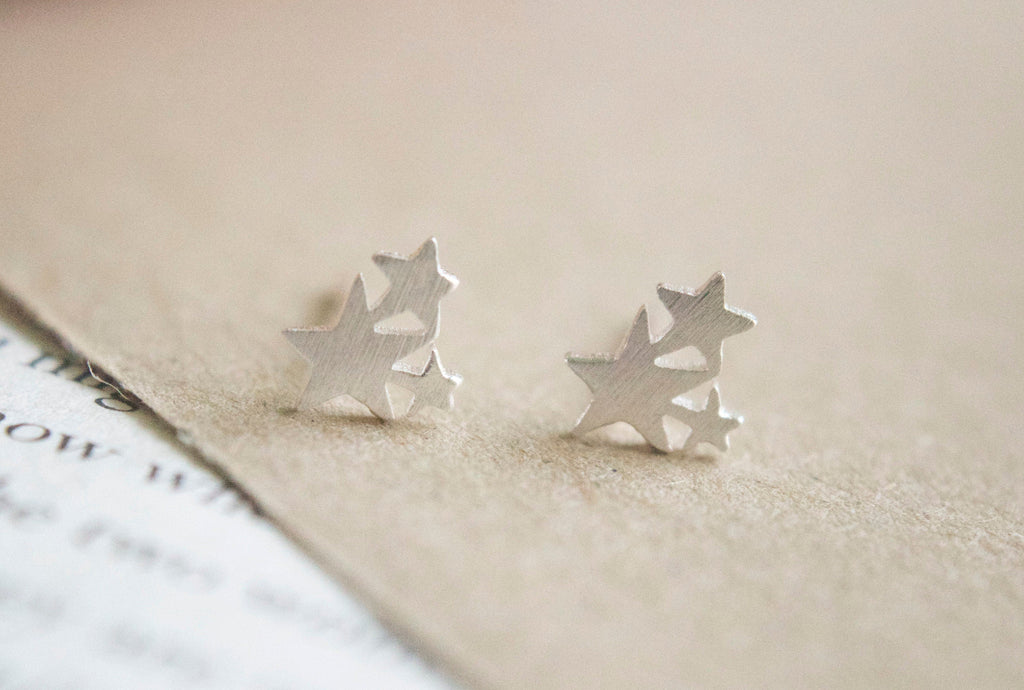 minimalist star stud earrings trio silver jewelry
