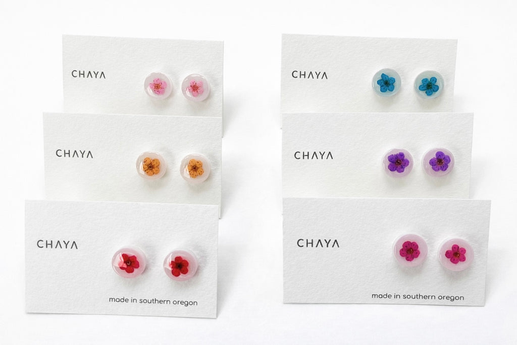 pressed flower resin stud earrings lightweight studs