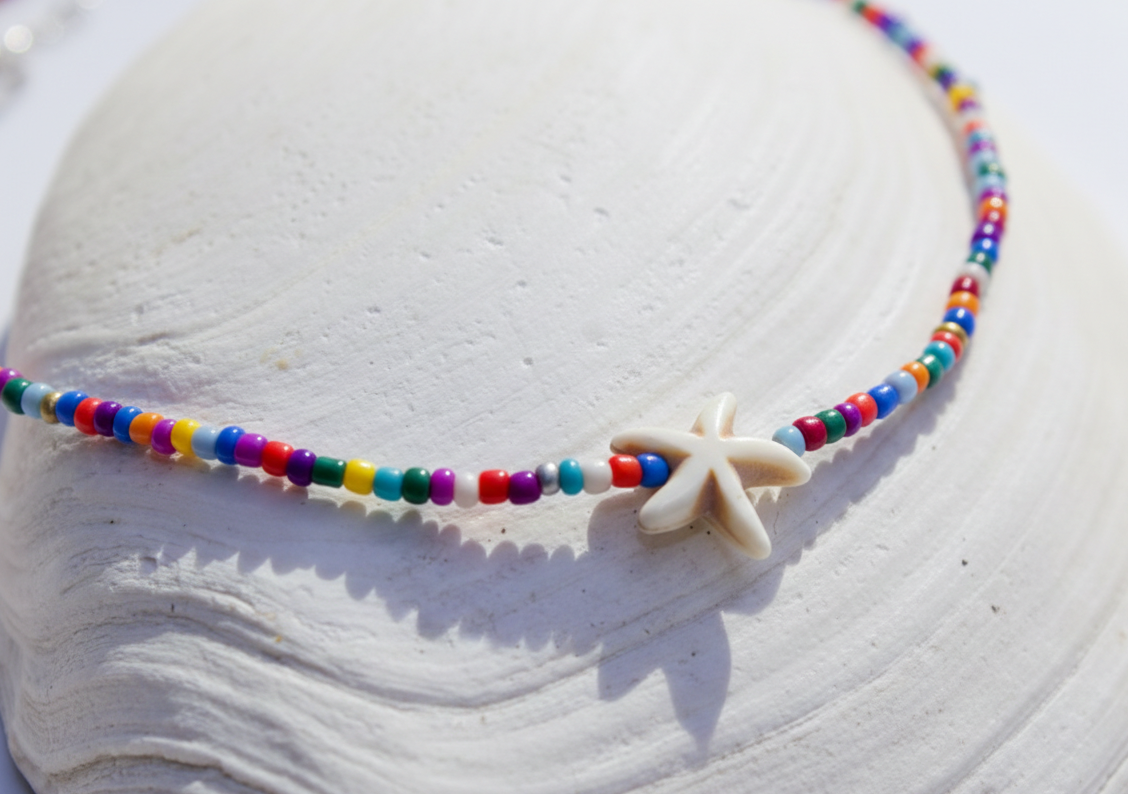 starfish seed bead necklace with boho summer jewelry