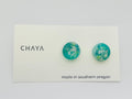 Pair of turquoise earrings on a Chaya branded card with 'made in southern Oregon' text.