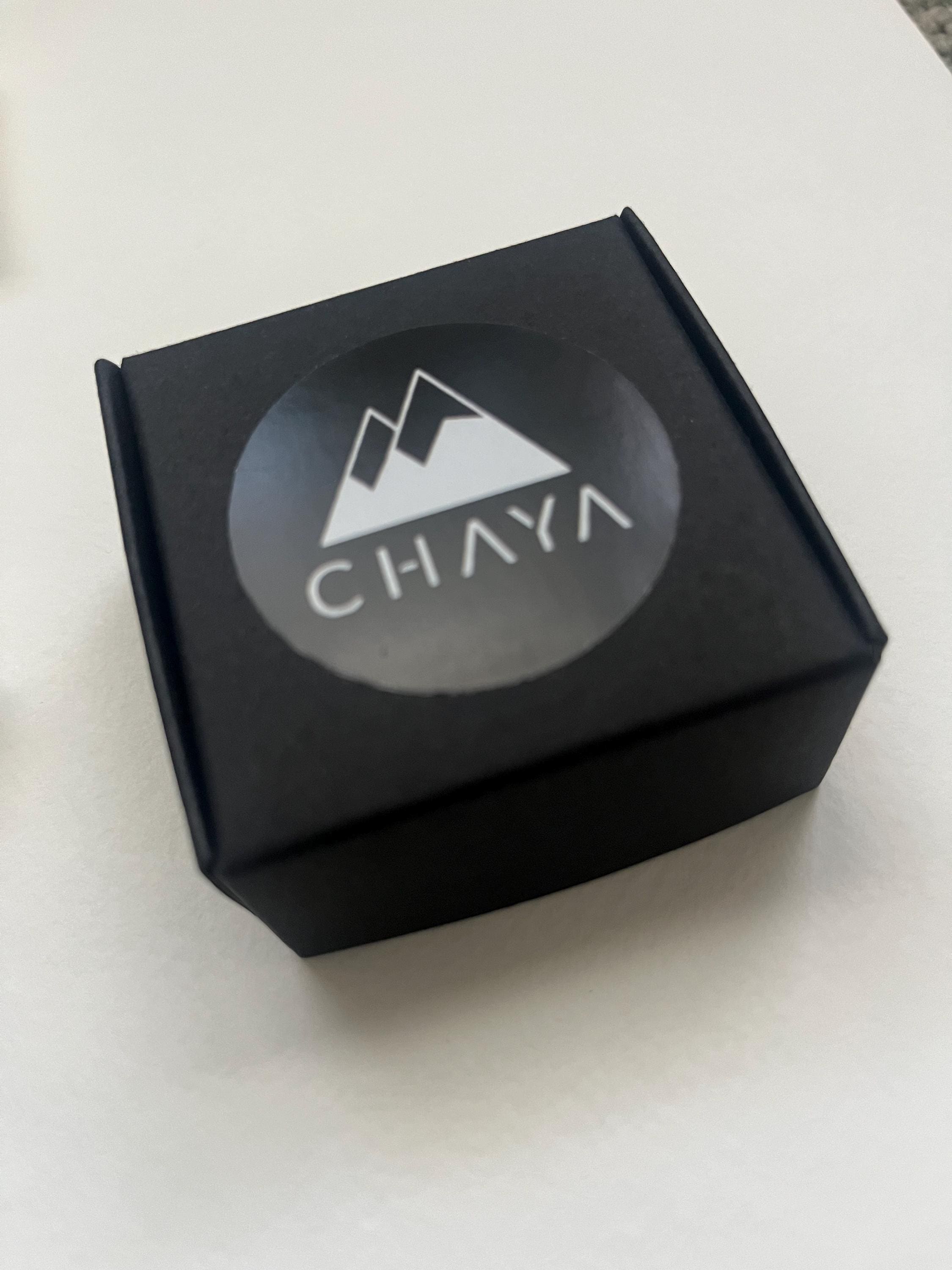 Black box with 'Chaya' logo on a white background