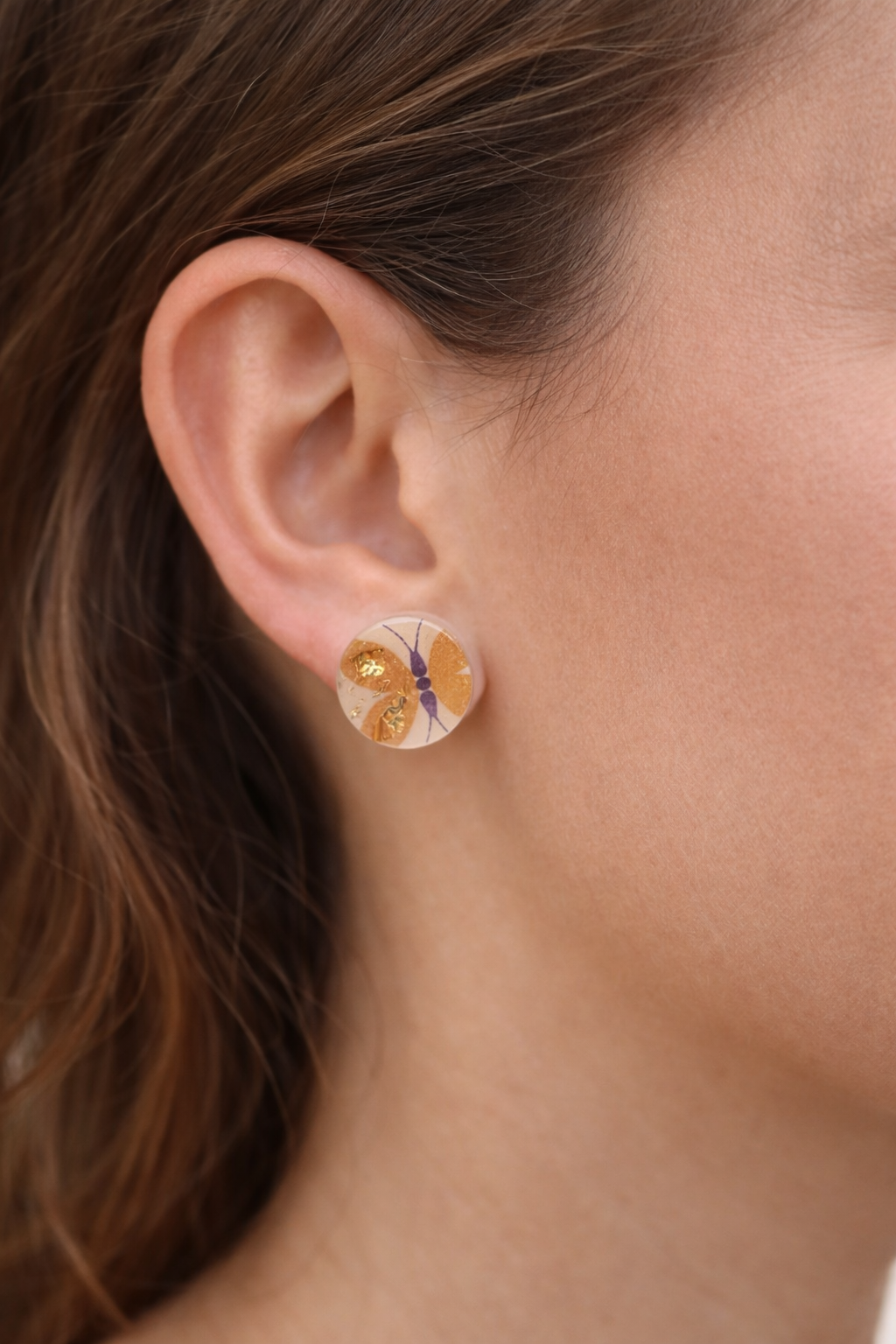 upcycled paper butterfly earrings worn whimsical eco jewelry