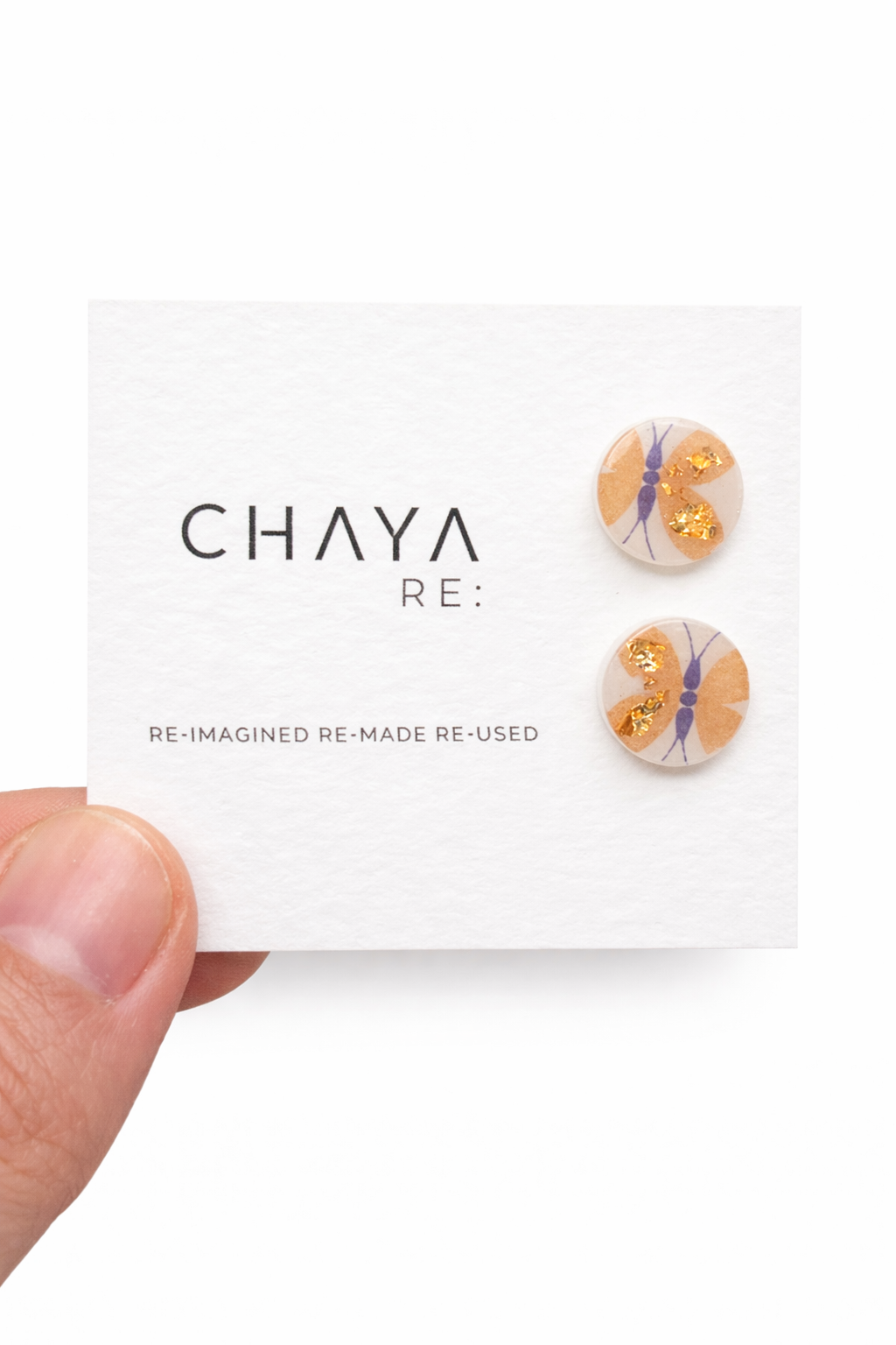 upcycled paper butterfly stud earrings